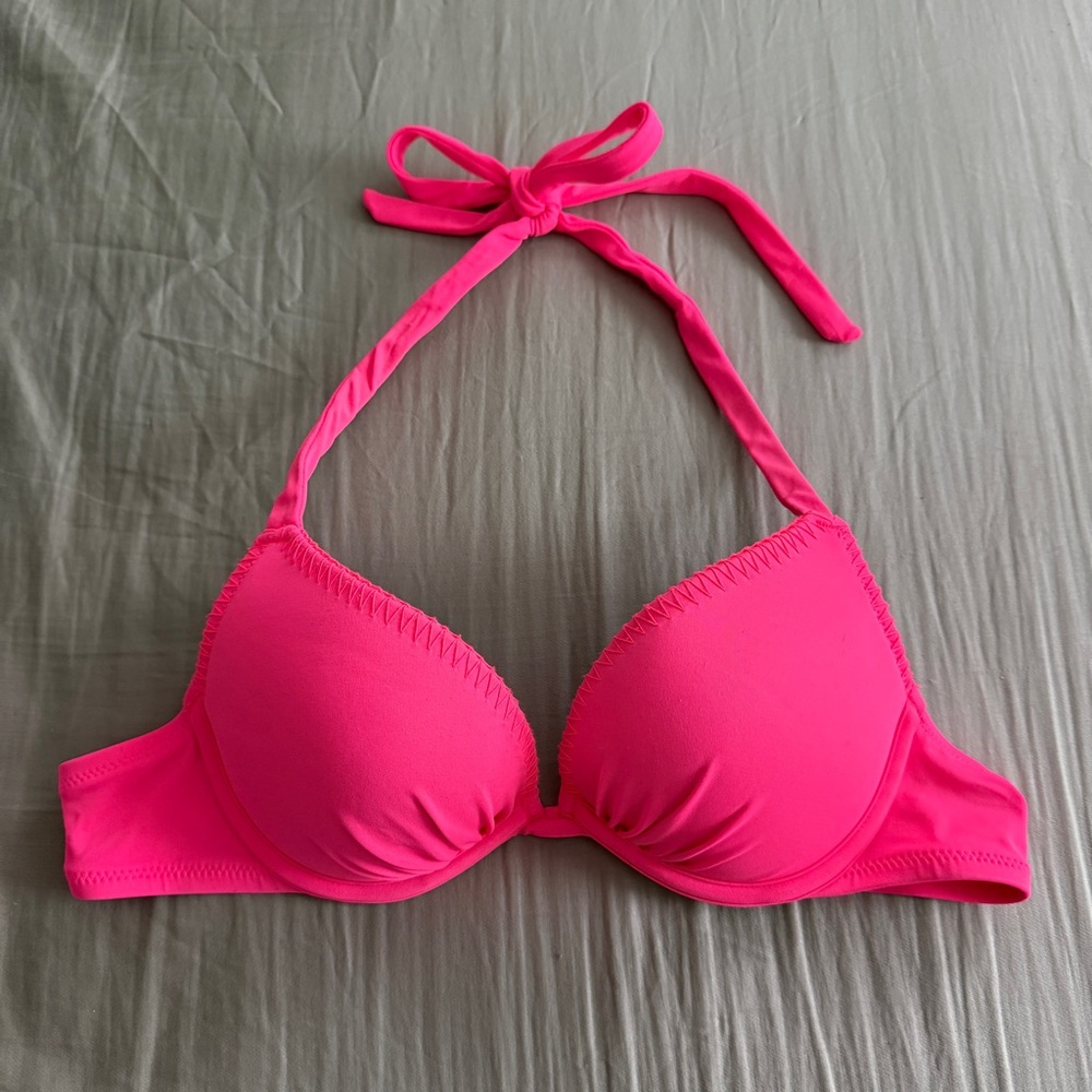 Victoria's Secret The Gorgeous Push-Up Halter Tie Top Neon Hot Pink 32B